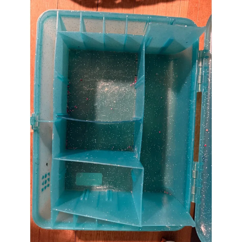 Vintage Caboodles Jellies Organizer Vanity Teal Blue Glitter Makeup Case 2762
